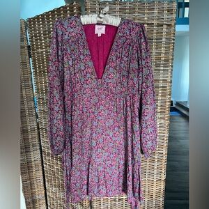 Banjanan Peony Cotton Floral‎ Mini Dress Boysenberry Ties Medium w/pockets
